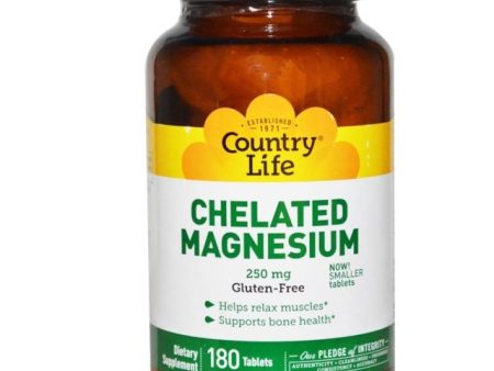 Country Life, Gluten Free, Chelated Magnesium, 250 mg, 180 Tablets Discount