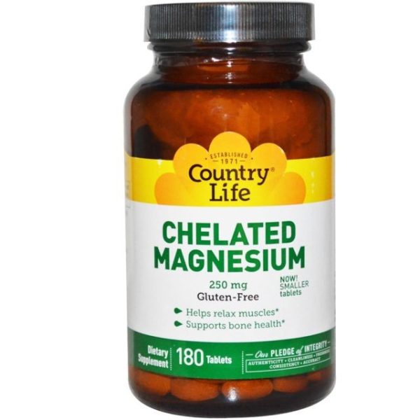 Country Life, Gluten Free, Chelated Magnesium, 250 mg, 180 Tablets Discount