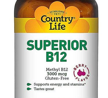 Country Life Gluten Free Superior B12 Berry Flavor 3000 mcg 50 Sublingual Lozenges Hot on Sale