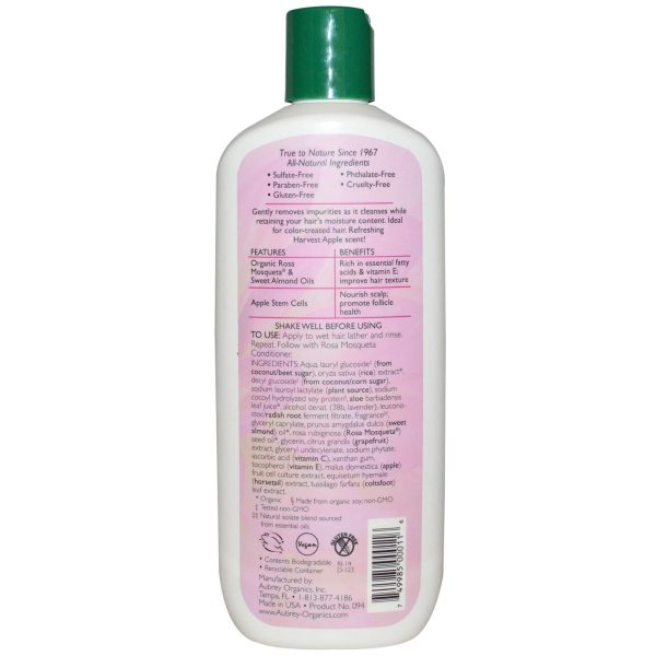 Aubrey Organics, Rosa Mosqueta Shampoo, Vibrant Hydration, All Hair Types, 11 fl oz, 325ml Supply