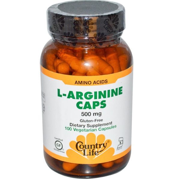 Country Life Gluten Free L-Arginine Caps 500 mg 100 Veggie Capsules Fashion