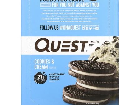 Quest Nutrition Protein Bar Cookies & Cream 12 Bars 60g Each Hot on Sale