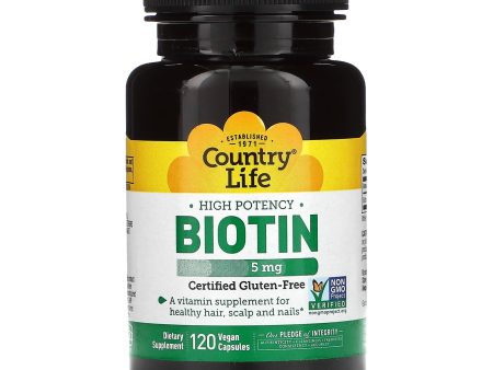 Country Life, High Potency Biotin, 5 mg, 120 Vegan Capsules Sale