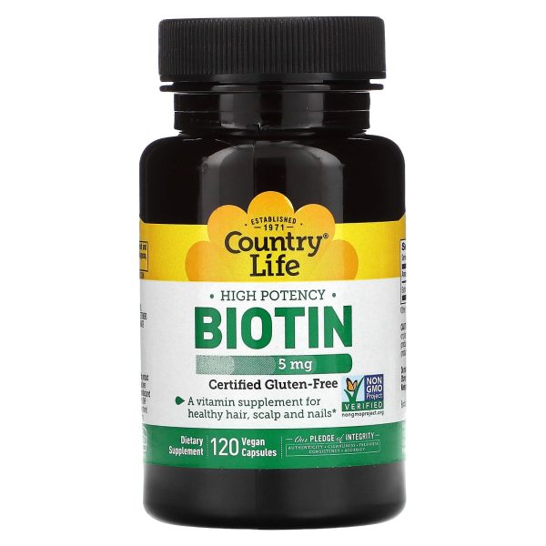 Country Life, High Potency Biotin, 5 mg, 120 Vegan Capsules Sale