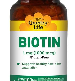 Country Life, Biotin, 1000 mcg, 100 Tablets ... VOLUME DISCOUNT For Sale