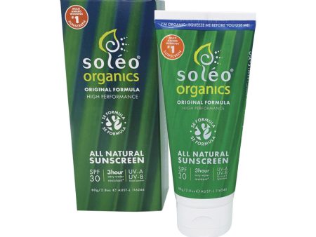 Soleo Organics All Natural Sunscreen SPF30 Original Formula (High Performance) Water Resistant 80g Discount