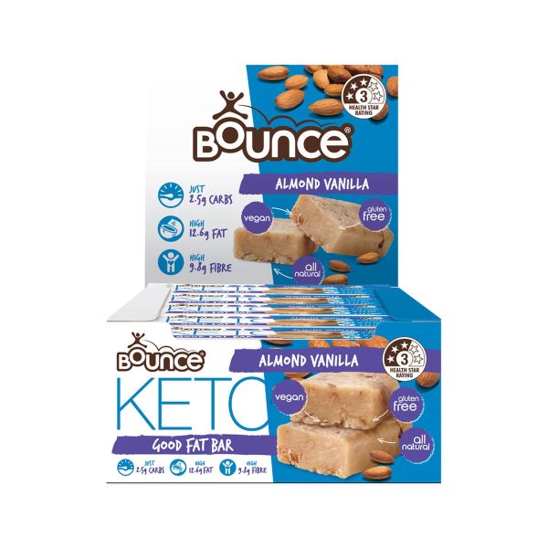 Bounce Keto Good Fat Bar Almond Vanilla 35g x 15 Display For Discount