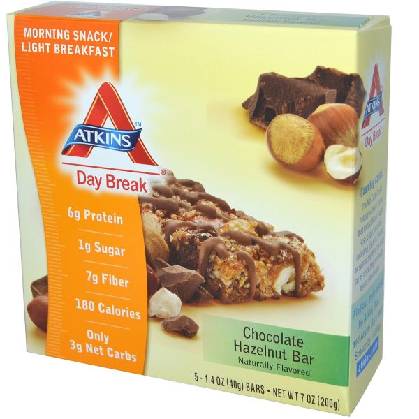 Atkins, Day Break, Morning Snack Light Breakfast, Chocolate Hazelnut Bar, 5 Bars, 40 Grams Each Hot on Sale