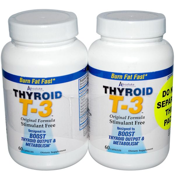 Absolute Nutrition Thyroid T-3 Original Formula 2 Bottles 60 Capsules Each on Sale