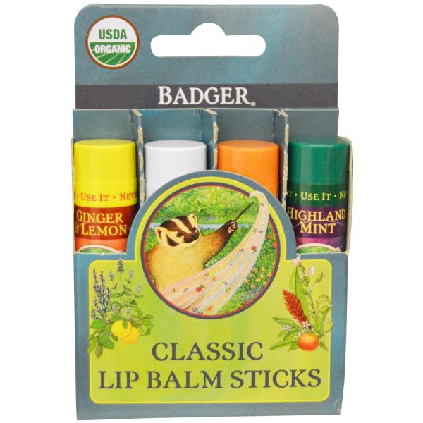 Badger Company, Classic Lip Balm Sticks, 4 Sticks, 4.2 g 0.15 oz, Each Online Sale