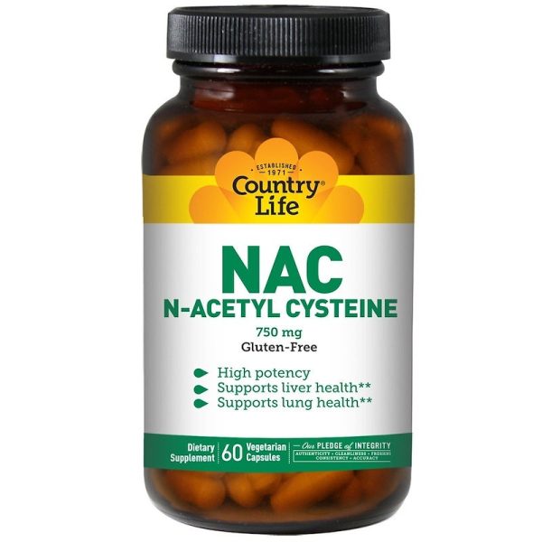 Country Life, Gluten Free, NAC, N-Acetyl Cysteine, 750 mg, 60 Veggie Capsules For Sale