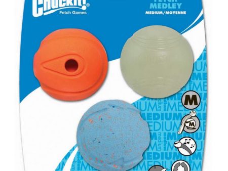 Chuckit Fetch Medley Balls Medium Whistler Max Glow Rebounce Pack of 3 Hot on Sale