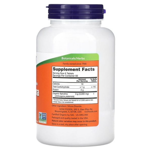 NOW Foods, Certified Organic Spirulina, 500 mg, 500 Tablets Sale